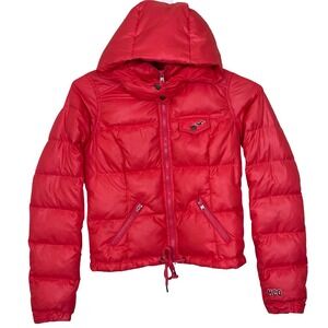 Hollister Pink Red Down Filled Quilted Puffer Jacket Coat Small Y2K Preppy